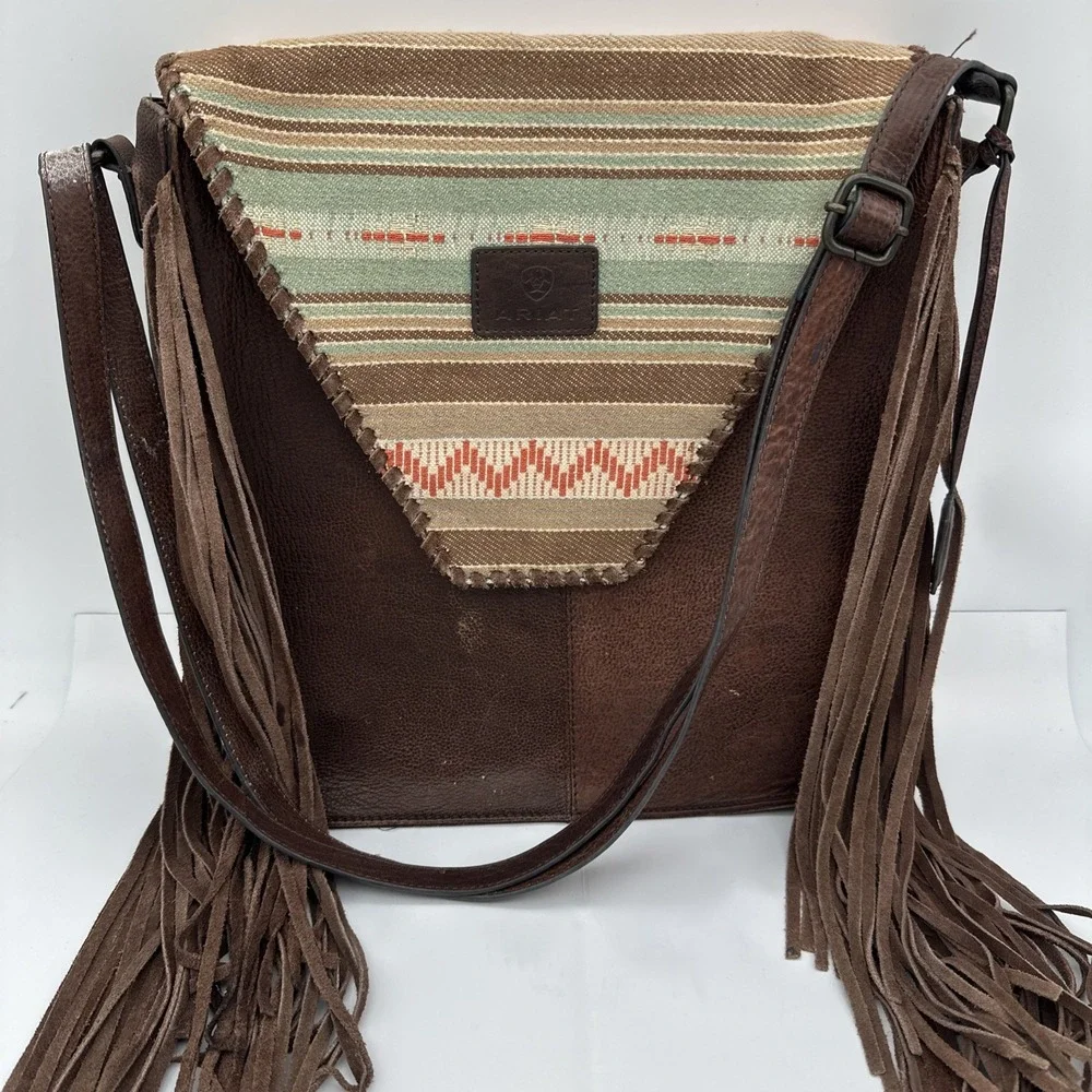 ARIAT Serape Large Tote Purse, Leather Western Bag Leather Straps 12x14